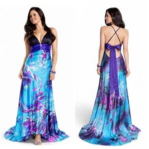 Y2K 90s Taboo Prom Gown Dress Satin Black Blue Formal Special Event Party 9/10